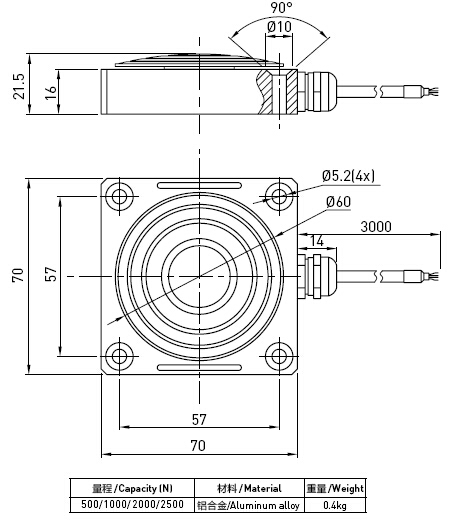 Kundenspezifischer Druckbelastungs-Zell-Sensor für Bremspedal-Kraft 500N zu 2500N